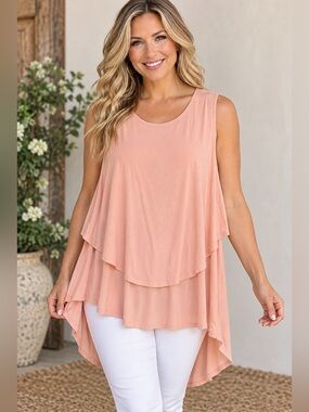 Kate & Mallory Peach Layered Sleeveless Tank Top